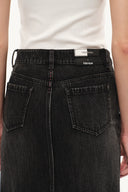 Tenebrae Midi Slit Skirt in Thin Denim