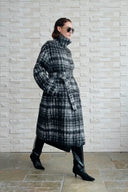 Gingham Plaid Lapel Wool Coat in Merino Cashmere Double Face