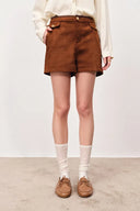 Marian Color Block Trim Shorts in Faux Suede