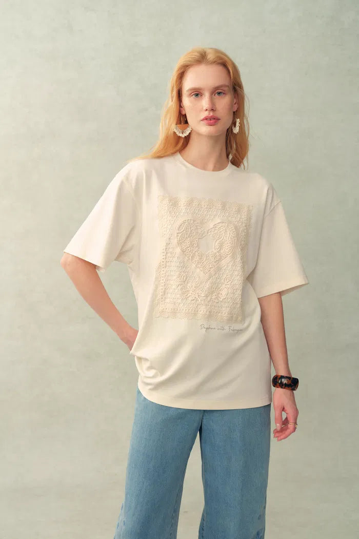 Tina Heart Patch T-Shirt in Premium Jersey Cotton