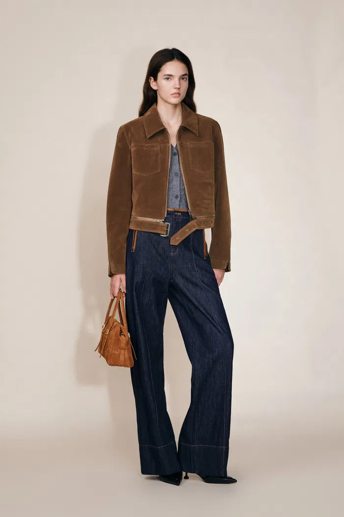 Erica Faux Suede Jacket in Flocked Fabric