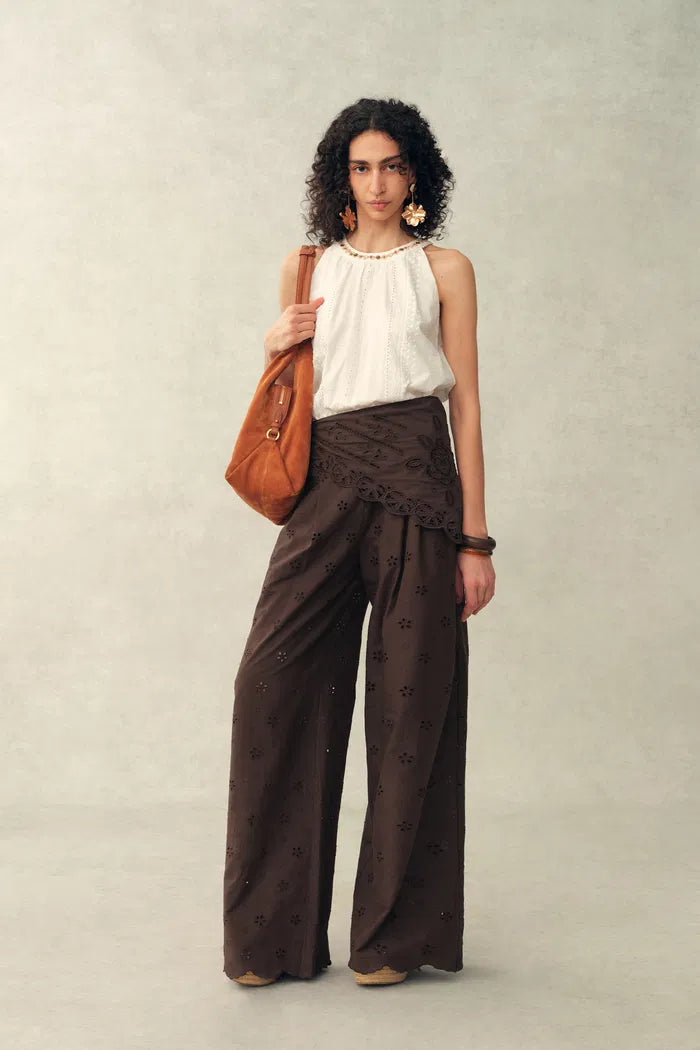 Nina Embroidered Scraf Wrap Pants in Cotton