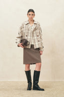Fleur Textured Plaid Cropped Coat in Wool Blend