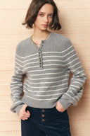 Rhea Striped Henley Sweater in Wool Blend