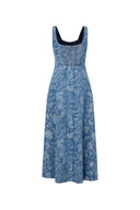 Ella Flora Laserwork Strap Maxi Dress in Cotton Denim