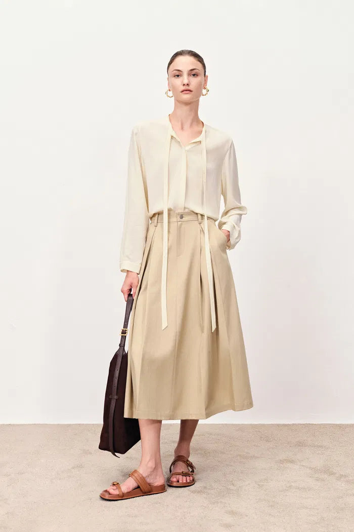 Linde Ribbon Tie  Flowy Blouse in n Silk Georgette