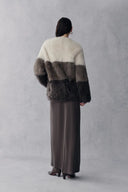 Jessie  Leather Trim Color Block Wool Fur in Italian Sourced Sheep Fur