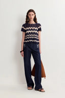 Jean à Jambe Droite Fiona Brodé Floral en Denim Brut