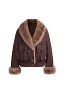 Gretchen Cropped Parka Jacket in Faux Suede