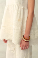 Doris Lily-of-the-Valley Lace Sleeveless Top and Pants Matching Set in Silk Linen Blend