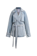 Calista Belted Trench Style Coat in Lightweight Cotton Denim