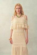 Dione Hand Crochet Detachable Capelet Knit Cami Dress in Linen Crochet