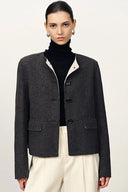 Veste boxy double face Sola en mélange soie et laine camel