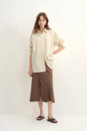Nicole Pleated Sleeve Oversized Shirt in Cotton Plain Weave