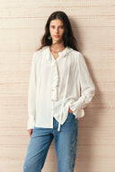 Charlotte Shimmer Ruched Ruffle Blouse