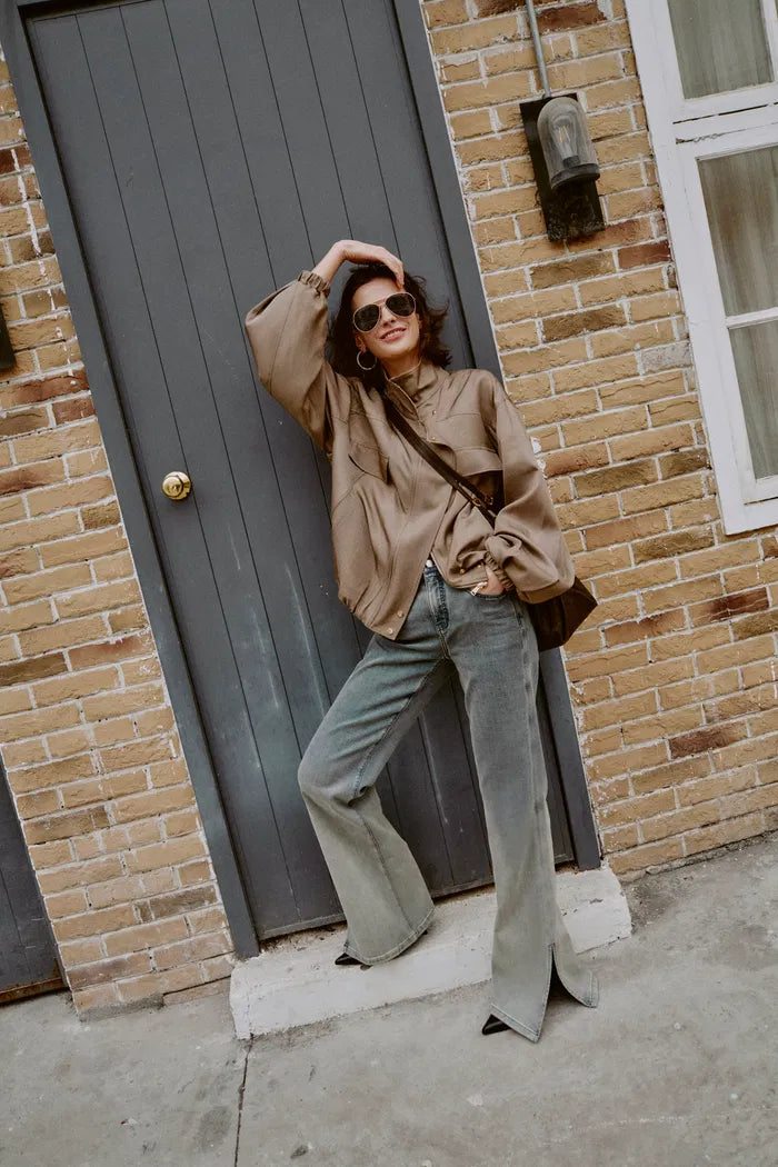 Bella Gradient Mud Inspired Dyed Bootcut Jeans in Stretchy Denim