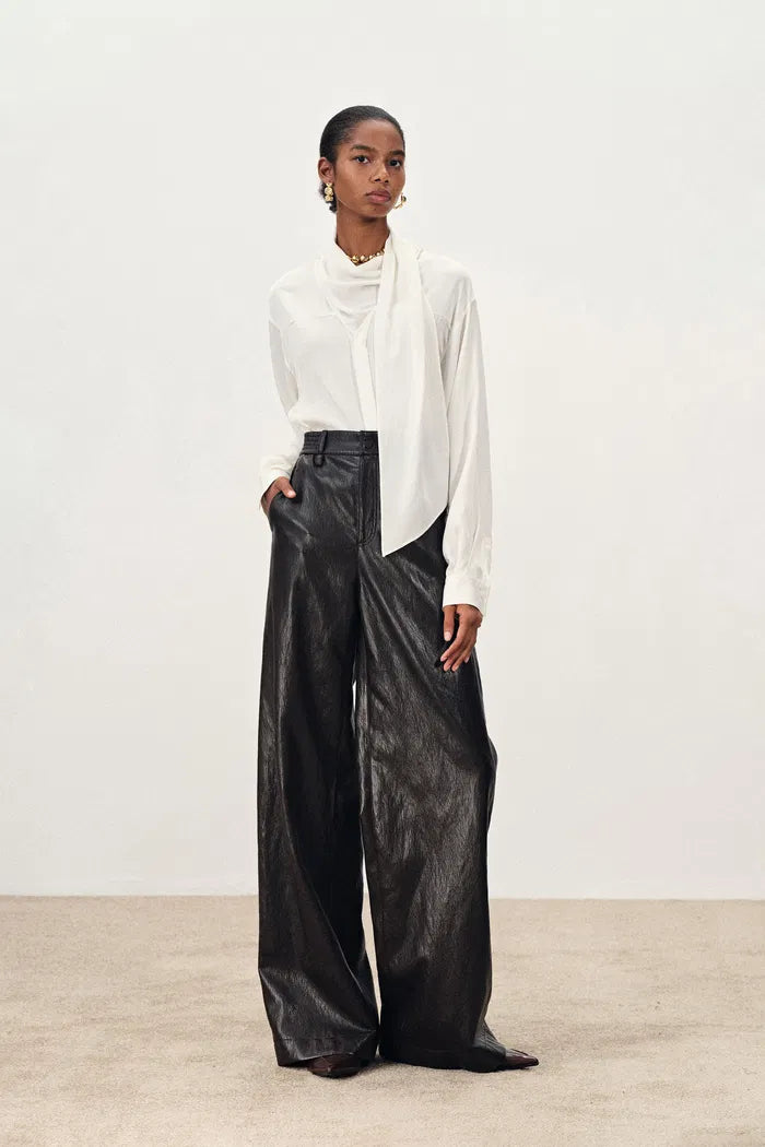 Charlotte Flowing Scarf Style Tie Blouse in Silk Satin