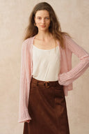 Serenity V Neck Sheer Cardigan in Lightweight Mohair Cable Knit