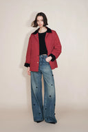 Imogen Hand Beaded Denim Trousers in Cotton Denim