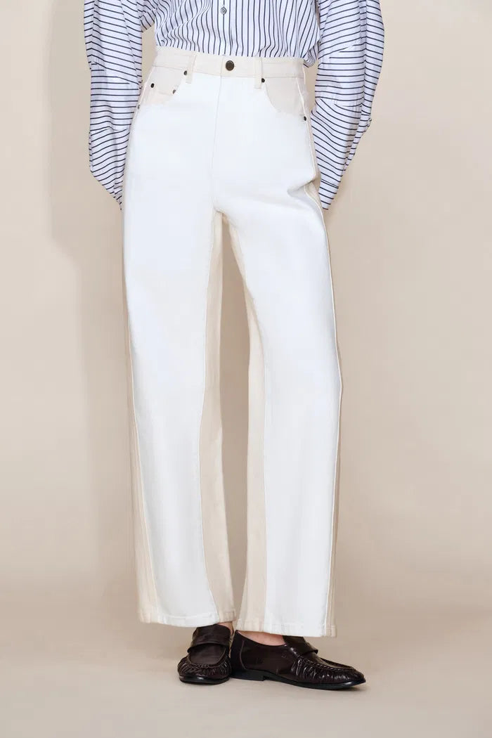 Ginevra White Colorblock Jeans in Cotton Denim