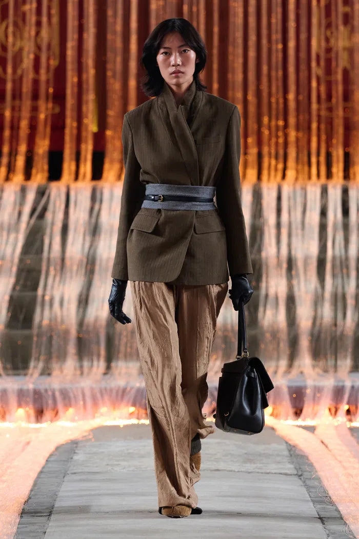 Fanny Striped Herringbone Button Suit Blazer in Cotton