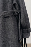 Edwina Grey Long Herringbone Coat in Lightweight Merino Wool