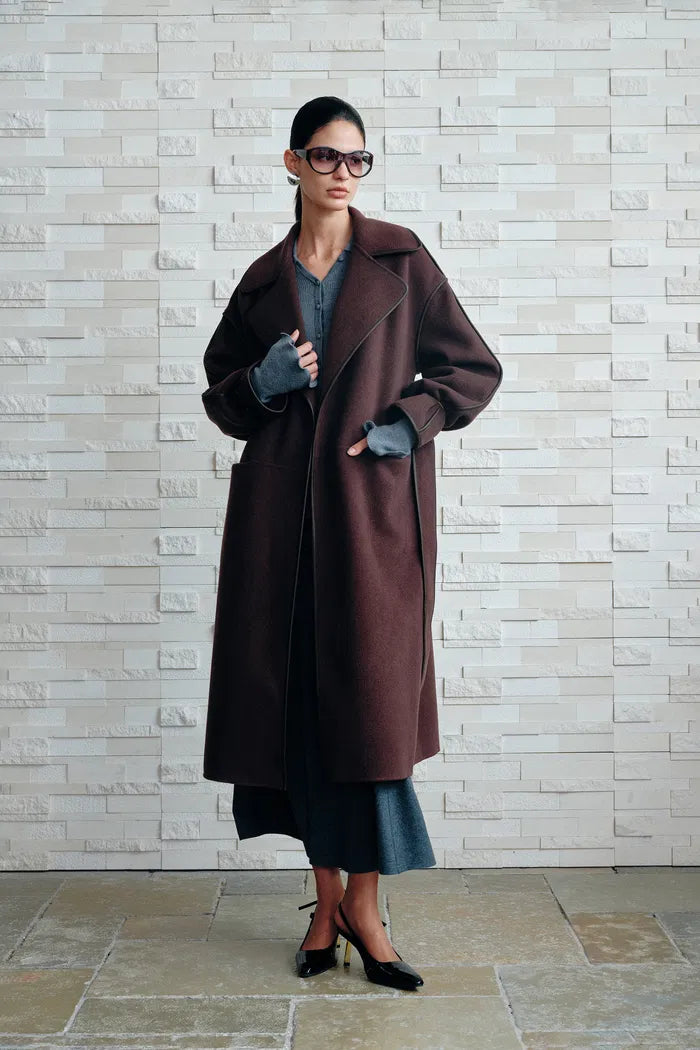 Vesta Hem Tie Lapel Wool Coat in Double-Face Merino Wool