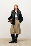 Yuri Khaki Wide Pleated Cropped Culottes in Wool Blend