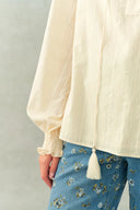 Crepus Gestreiftes französisches Hemd mit Fransenbändern aus Baumwoll-Jacquard