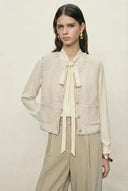 Jinelle Handgehäkeltes, strukturiertes ärmelloses Weste-Top aus Baumwollstrick