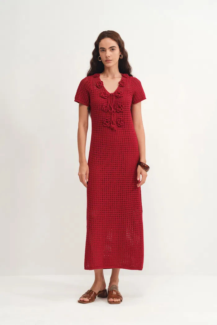 Golf Floral Crocheted Knit Dress in Hemp Cotton Knit