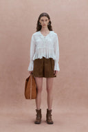 Blouse à Volants à Pois Métalliques Louise en Soie Mulberry