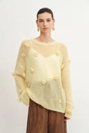 Sally Hand Crochet 3D Floral Camellia Sweater in Mohair Blend