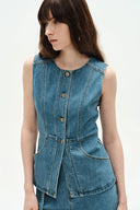 Selena Sleeveless Vest Top in Technical Lyocell Denim