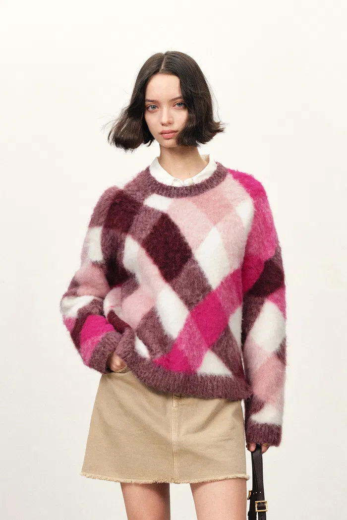 Alice Irregular Plaid Sweater in Wool Alpaca Blend