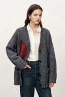 Polly V Neck Pony Motif Cardigan in Alpaca Blend Knit