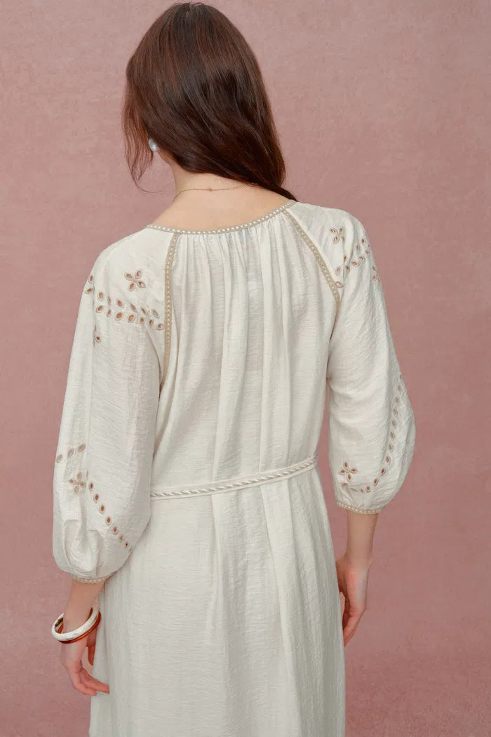 Antonia Artisan Embroidery Dress in Linen Blend
