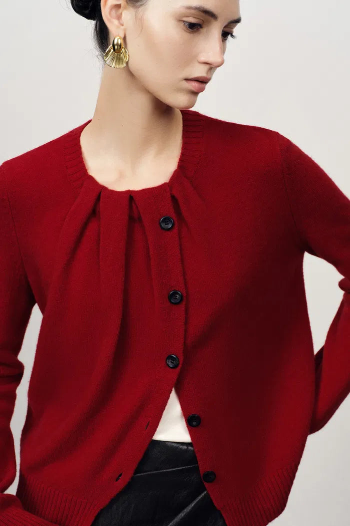 Cecilia Gathered Pleat Cardigan Merino-Cashmere Blend