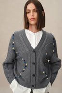 Olivia Floral Cable Cardigan in Merino Wool Cable Knit
