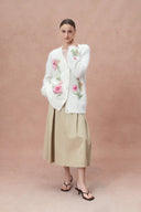 Cardigan brodé floral 3D Papaver en mélange alpaga tricoté