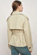 Beatrice Contrast-Trim Short Trench Coat in High-Density Cotton Twill