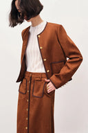 Olivia Contrast Trim Jacket in Faux Suede