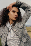 Deauville Hand Woven Trim Crew Neck Tweed Jacket in French Bouclé