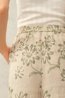 Diana Handwork Beads Crop Flare Pants in Linen Blend