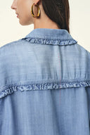 Chemise Judy à manches bouffantes avec volants en denim lyocell