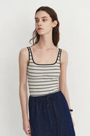 Liz Square Neck Body Con Sleeveless Tank Top in High-Stretch Ribbed Knit
