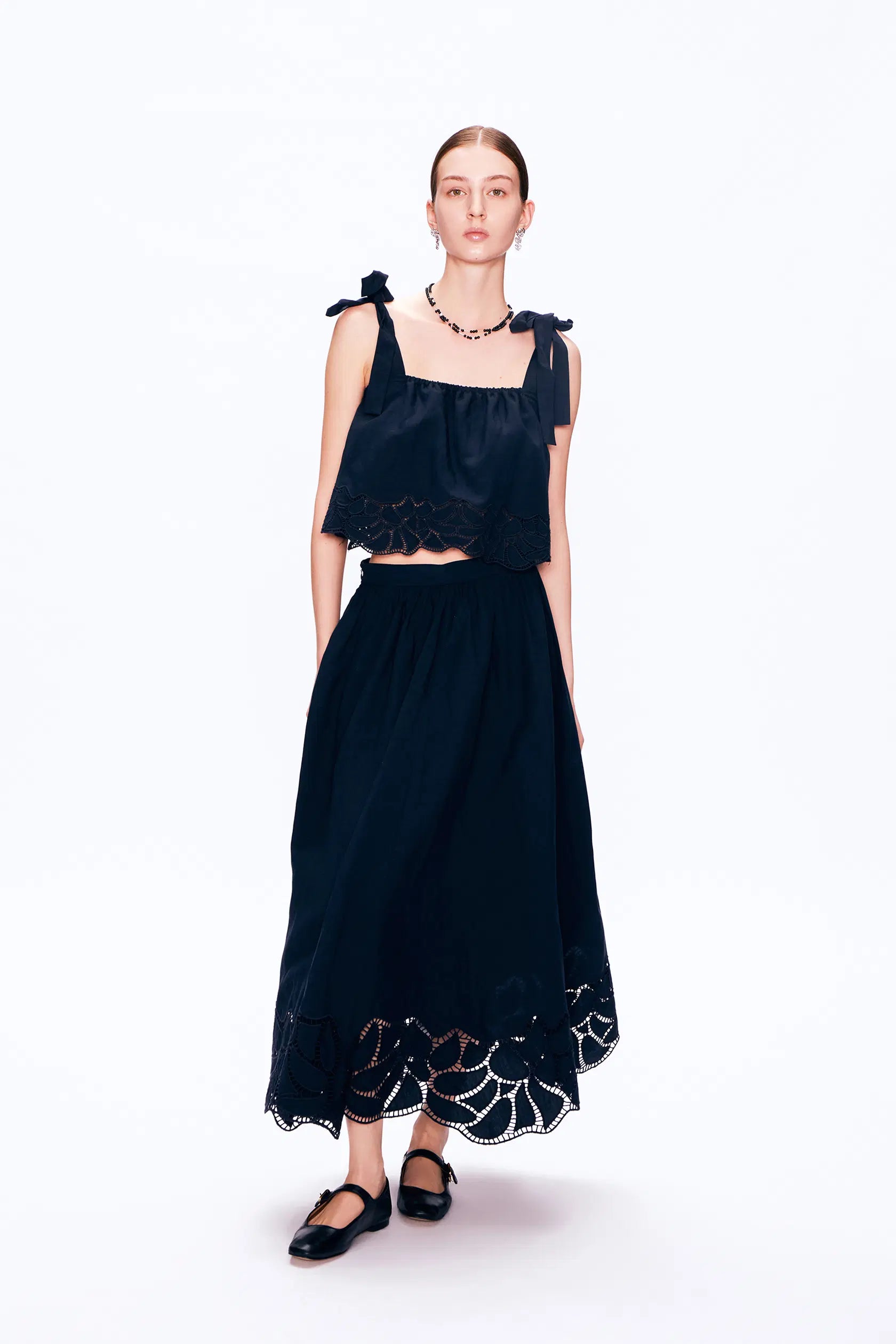 Sofia Embroidery Sleeveless Top Skirt Set