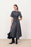 Bea Asymmetric Hem Wool Dress in Merino Wool –