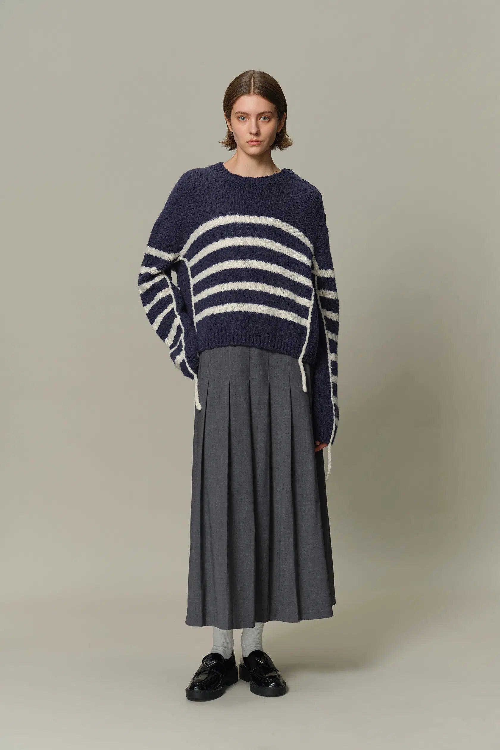 Kirsten Striped Pullover Sweater Wool Blend Bouclé Knit