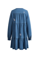 Betsy Embroidered Dress in Thin Denim